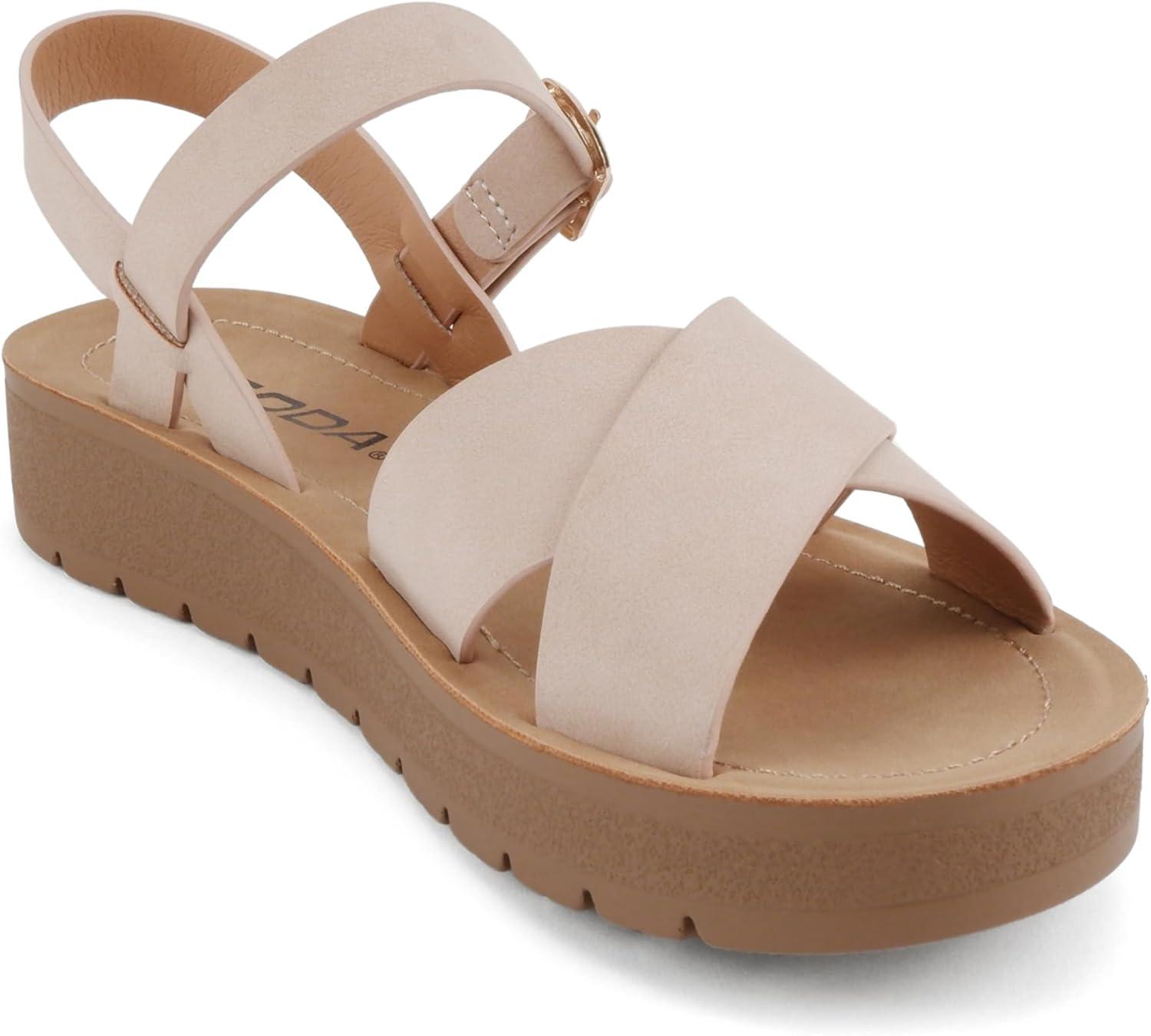 imageSoda CHESTER  Women Flat Sandals Flatform Ankle Buckle Criss Cross Band Straps Sandals ShoesBlush Nubuck