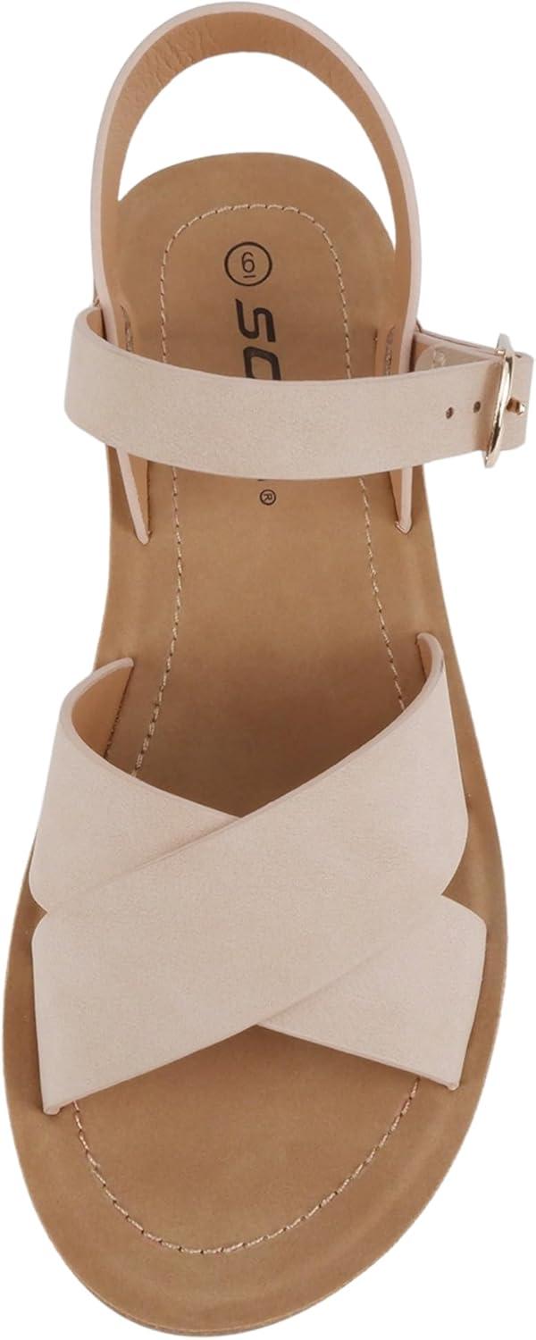 imageSoda CHESTER  Women Flat Sandals Flatform Ankle Buckle Criss Cross Band Straps Sandals ShoesBlush Nubuck