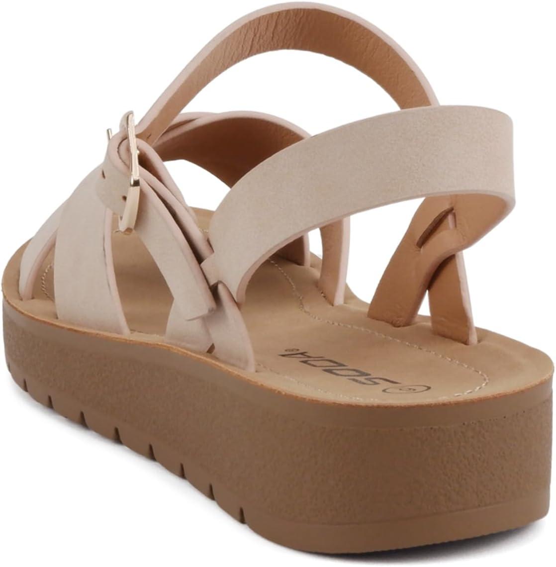imageSoda CHESTER  Women Flat Sandals Flatform Ankle Buckle Criss Cross Band Straps Sandals ShoesBlush Nubuck