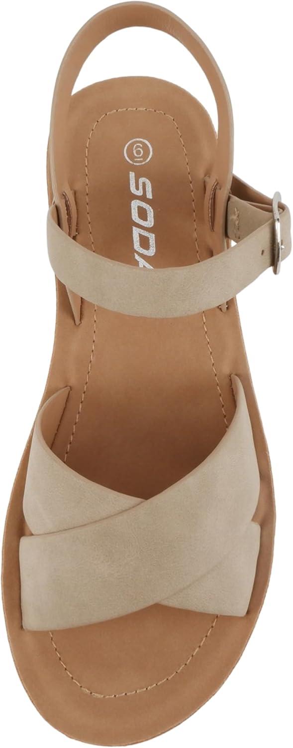 imageSoda CHESTER  Women Flat Sandals Flatform Ankle Buckle Criss Cross Band Straps Sandals ShoesDark Natural