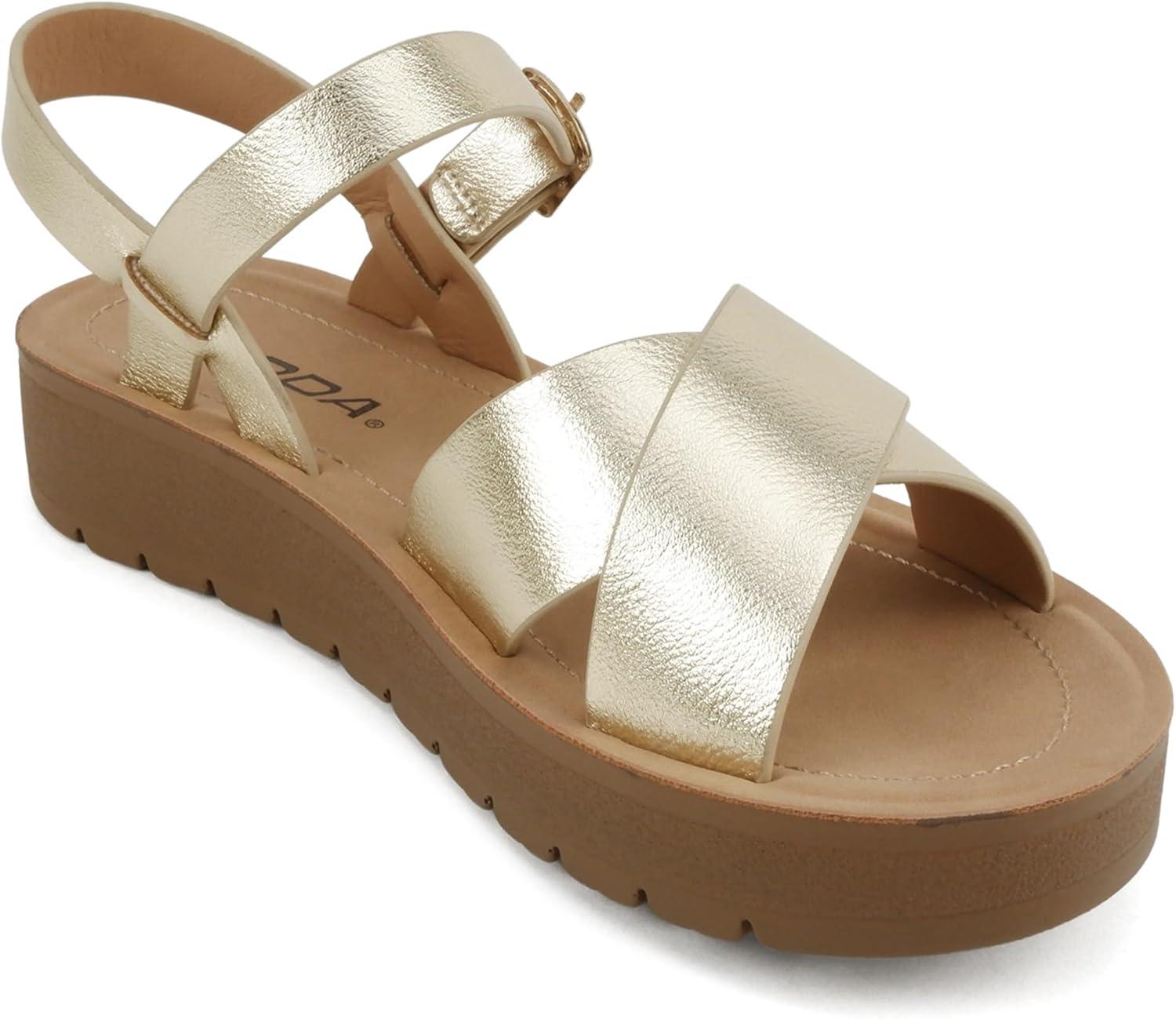 imageSoda CHESTER  Women Flat Sandals Flatform Ankle Buckle Criss Cross Band Straps Sandals ShoesGold