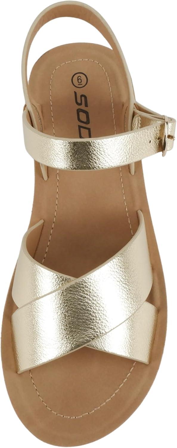 imageSoda CHESTER  Women Flat Sandals Flatform Ankle Buckle Criss Cross Band Straps Sandals ShoesGold