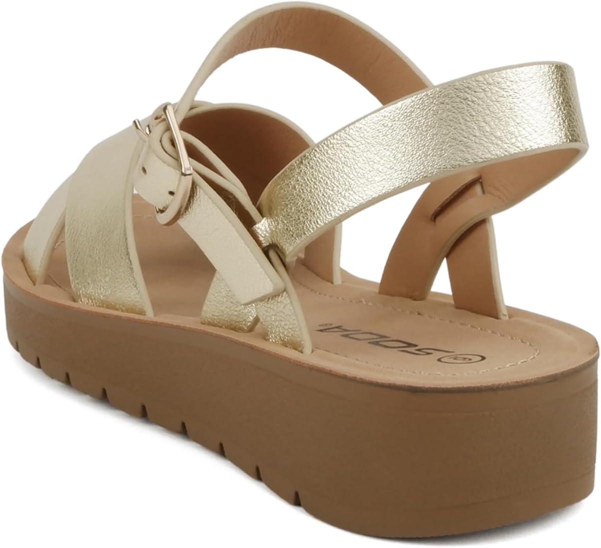 imageSoda CHESTER  Women Flat Sandals Flatform Ankle Buckle Criss Cross Band Straps Sandals ShoesGold