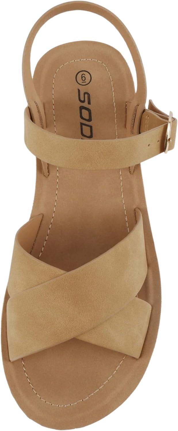 imageSoda CHESTER  Women Flat Sandals Flatform Ankle Buckle Criss Cross Band Straps Sandals ShoesNatural