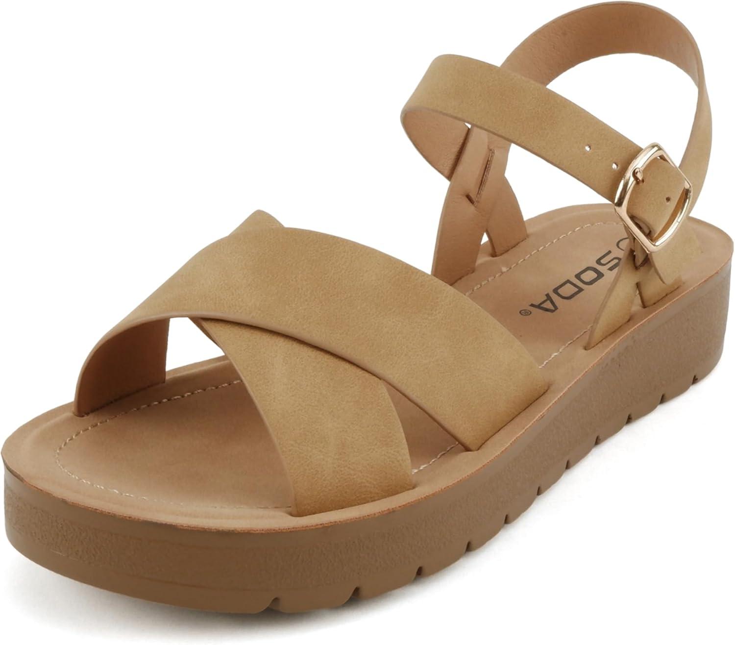 imageSoda CHESTER  Women Flat Sandals Flatform Ankle Buckle Criss Cross Band Straps Sandals ShoesNatural