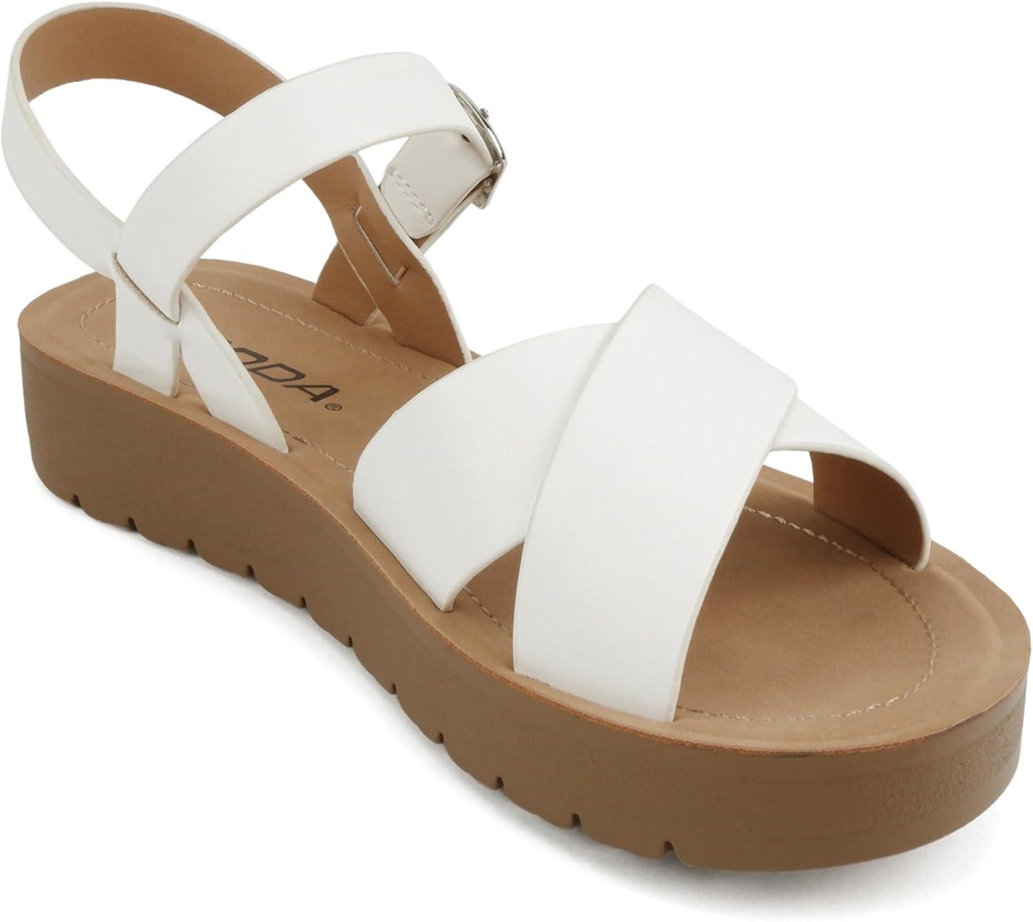 imageSoda CHESTER  Women Flat Sandals Flatform Ankle Buckle Criss Cross Band Straps Sandals ShoesWhite