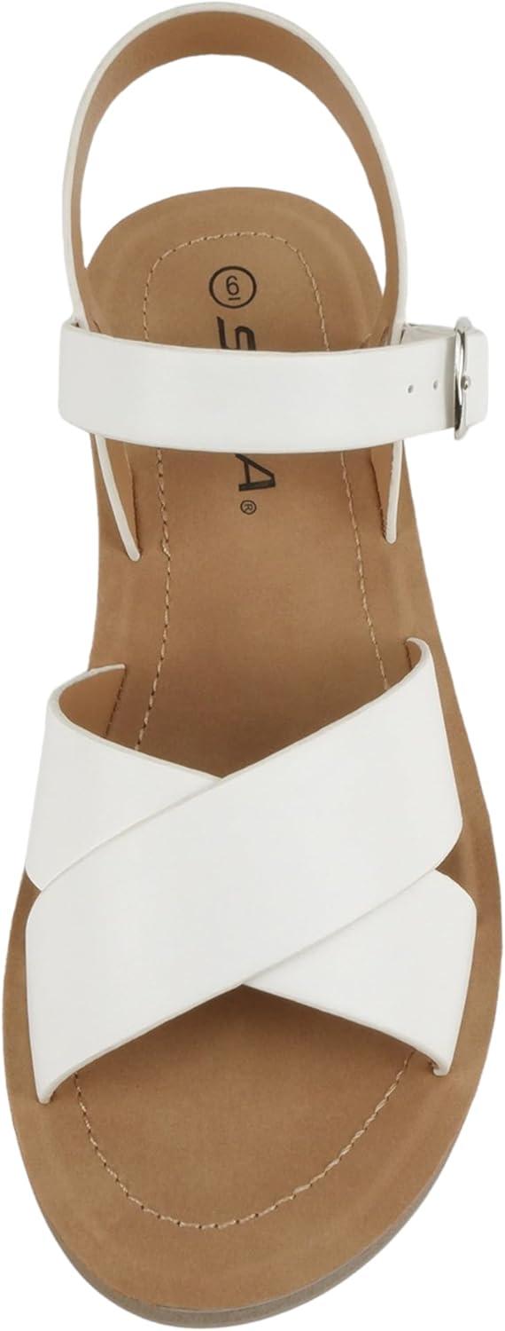 imageSoda CHESTER  Women Flat Sandals Flatform Ankle Buckle Criss Cross Band Straps Sandals ShoesWhite
