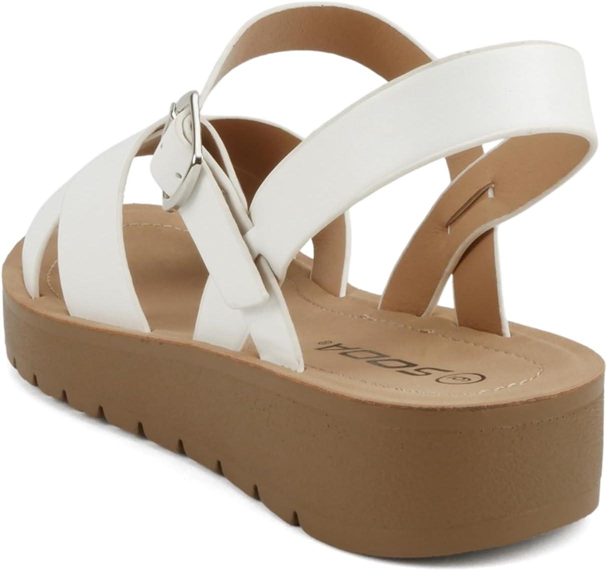 imageSoda CHESTER  Women Flat Sandals Flatform Ankle Buckle Criss Cross Band Straps Sandals ShoesWhite