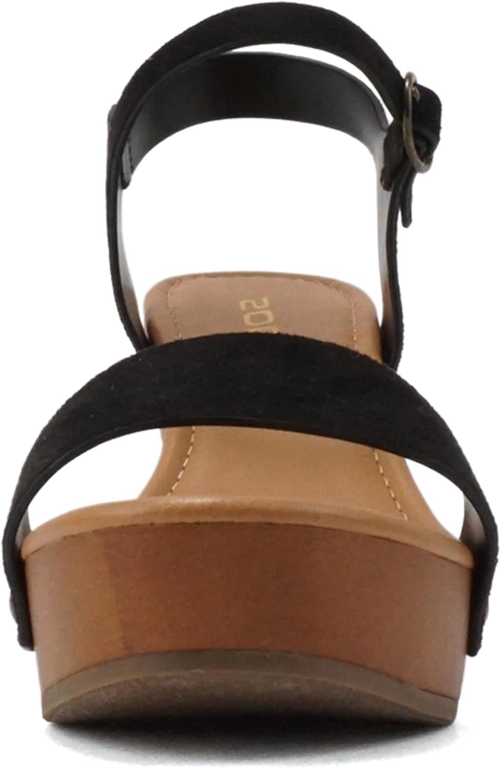 imageSoda CHIVAS  Womens Bold Buckles Studded Wedge SandalBlack Suede