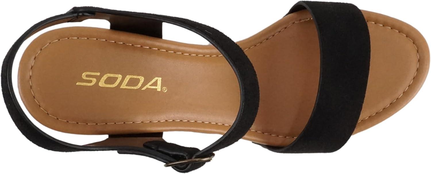 imageSoda CHIVAS  Womens Bold Buckles Studded Wedge SandalBlack Suede
