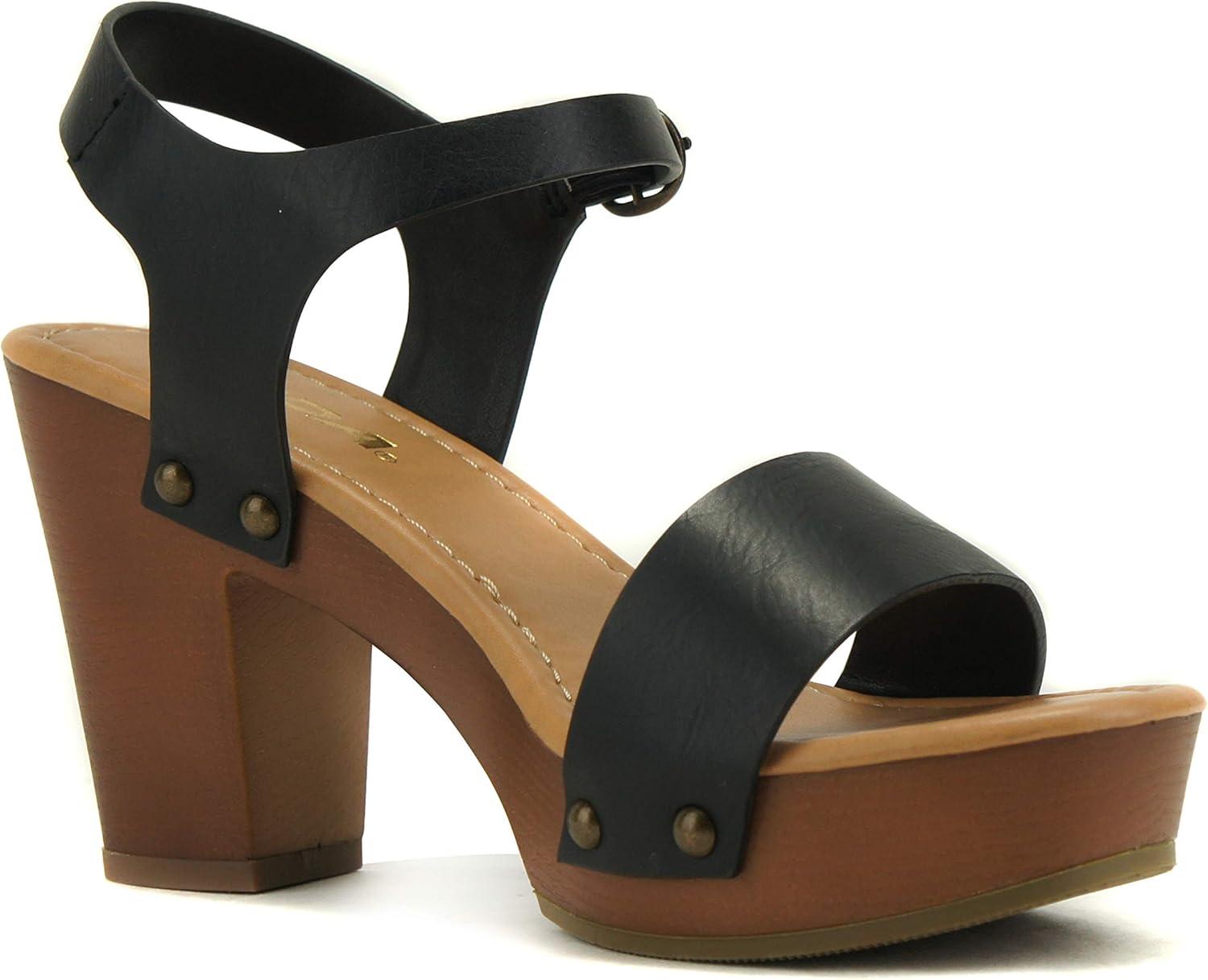 imageSoda CHIVAS  Womens Bold Buckles Studded Wedge SandalBlack Ts