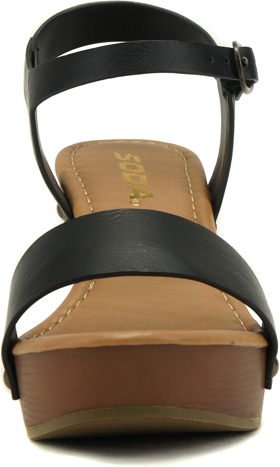 imageSoda CHIVAS  Womens Bold Buckles Studded Wedge SandalBlack Ts