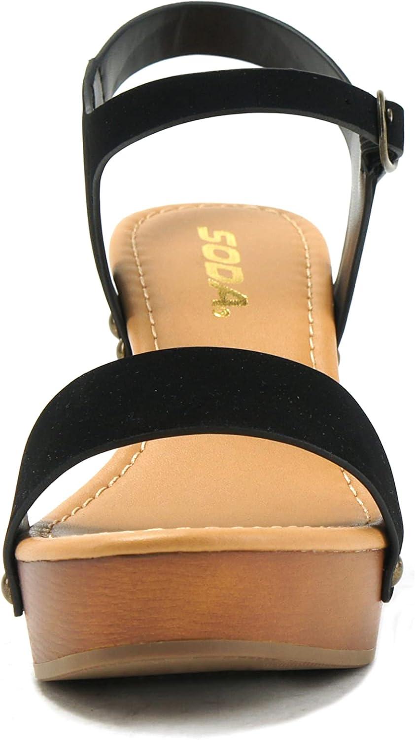 imageSoda CHIVAS  Womens Bold Buckles Studded Wedge SandalBlk Nbpu