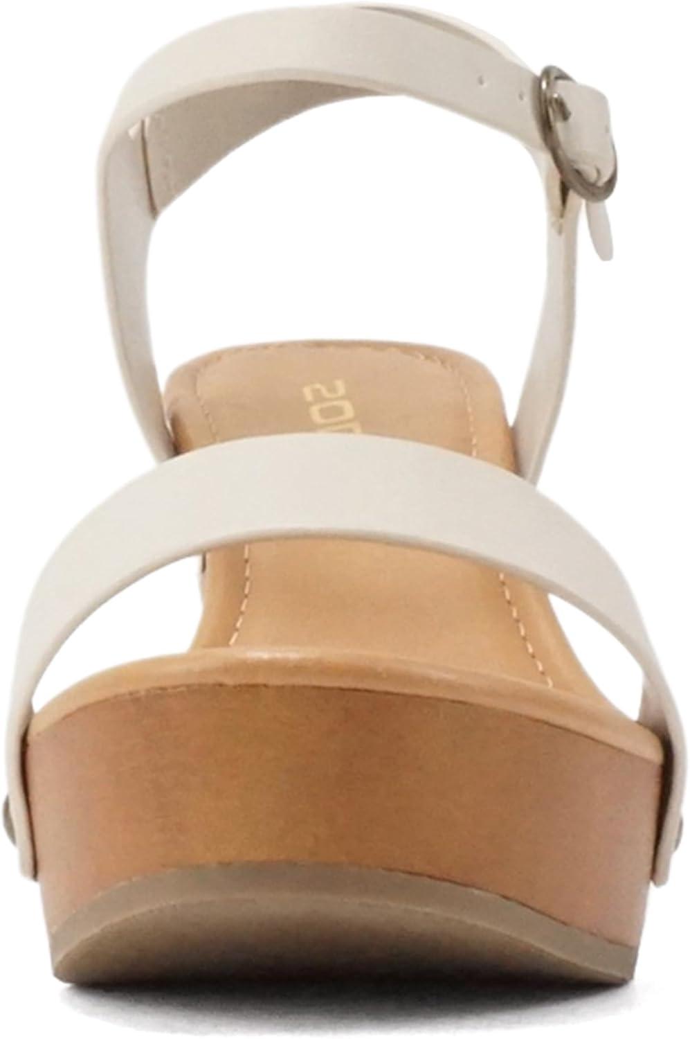 imageSoda CHIVAS  Womens Bold Buckles Studded Wedge SandalDark Nude Pu