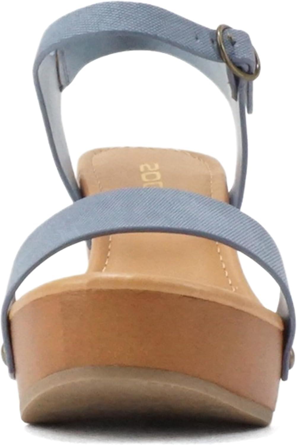 imageSoda CHIVAS  Womens Bold Buckles Studded Wedge SandalDenim Pu