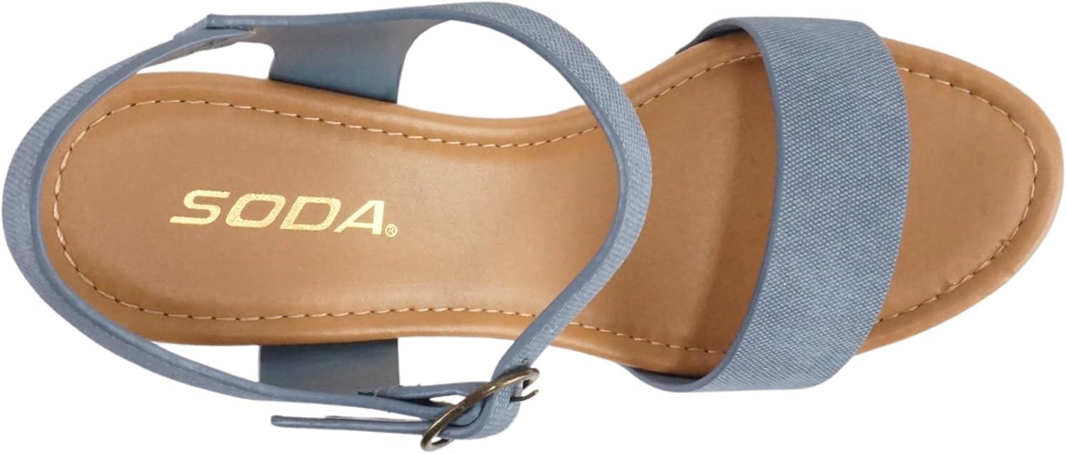 imageSoda CHIVAS  Womens Bold Buckles Studded Wedge SandalDenim Pu