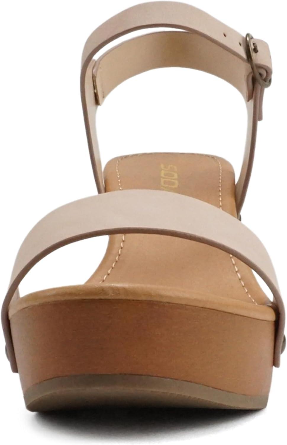 imageSoda CHIVAS  Womens Bold Buckles Studded Wedge SandalDusty Mauve