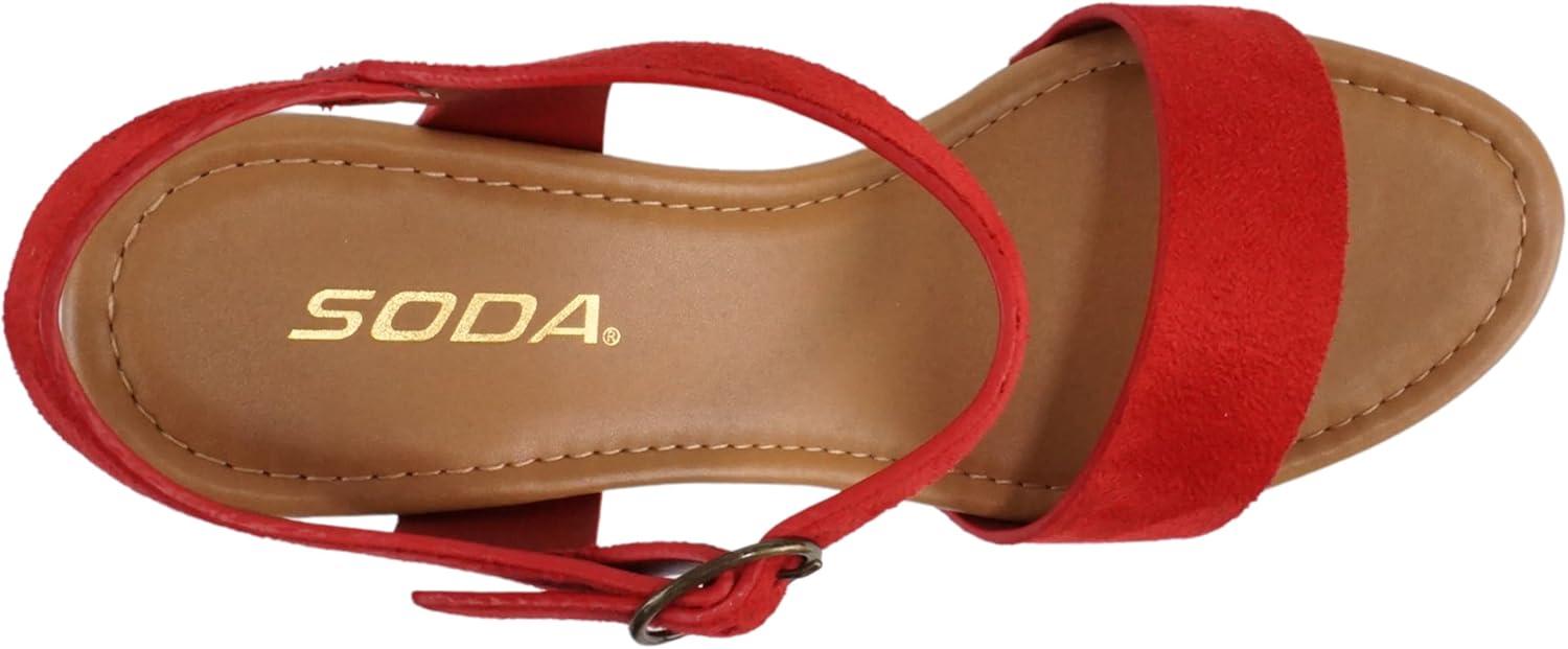 imageSoda CHIVAS  Womens Bold Buckles Studded Wedge SandalFire Red Suede