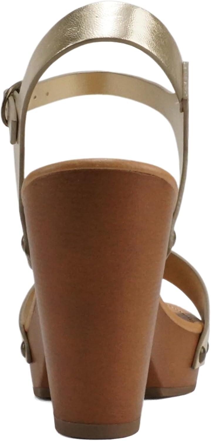 imageSoda CHIVAS  Womens Bold Buckles Studded Wedge SandalGold Pu