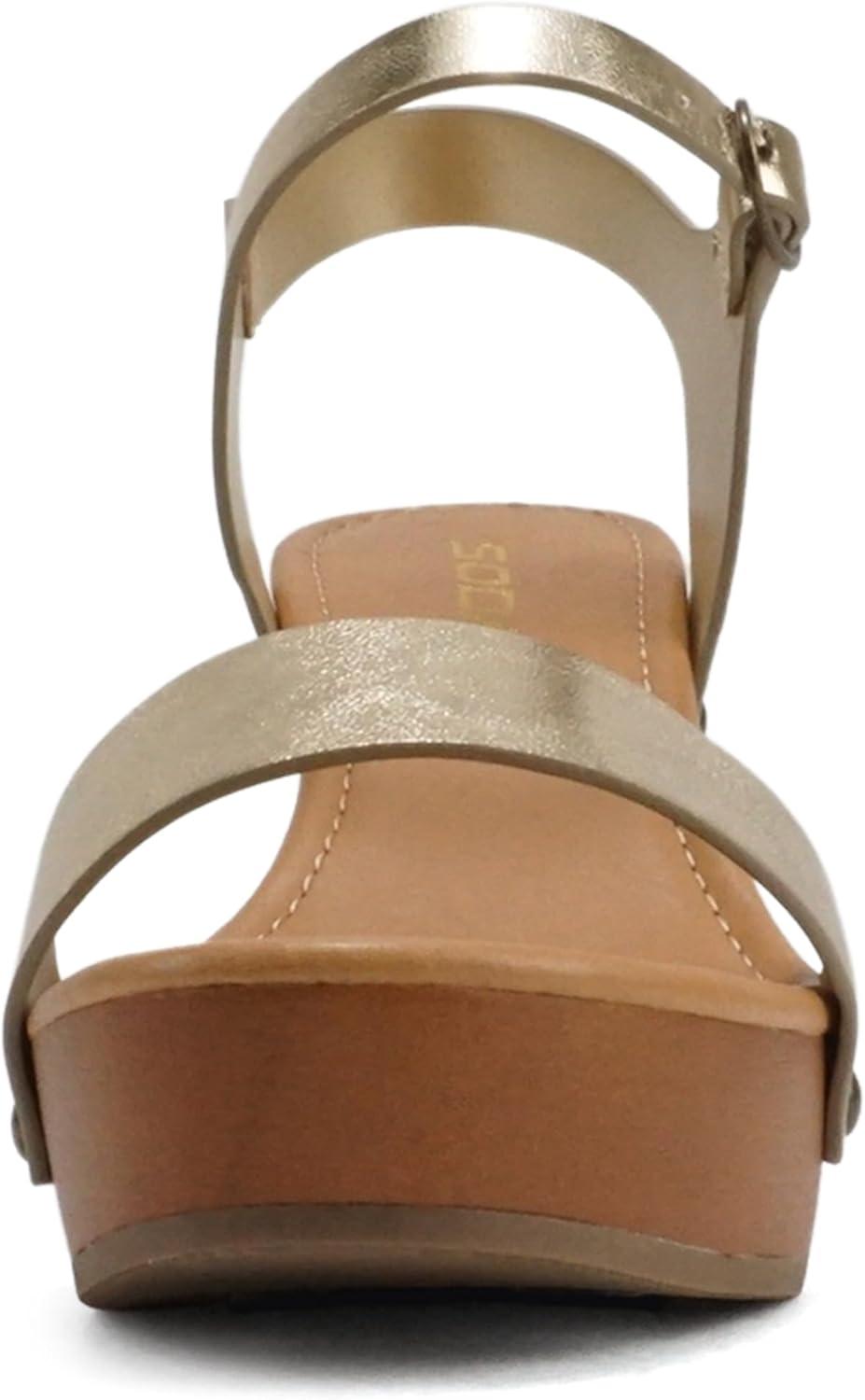 imageSoda CHIVAS  Womens Bold Buckles Studded Wedge SandalGold Pu