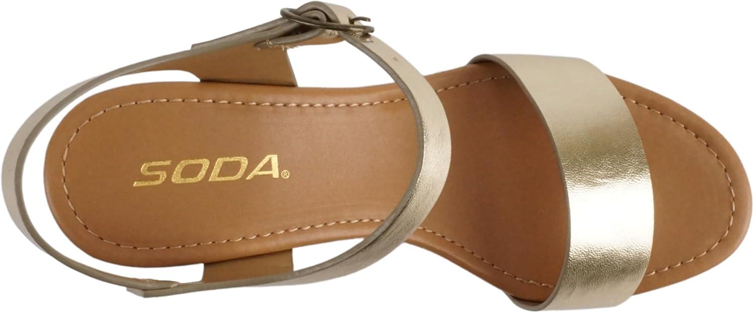 imageSoda CHIVAS  Womens Bold Buckles Studded Wedge SandalGold Pu