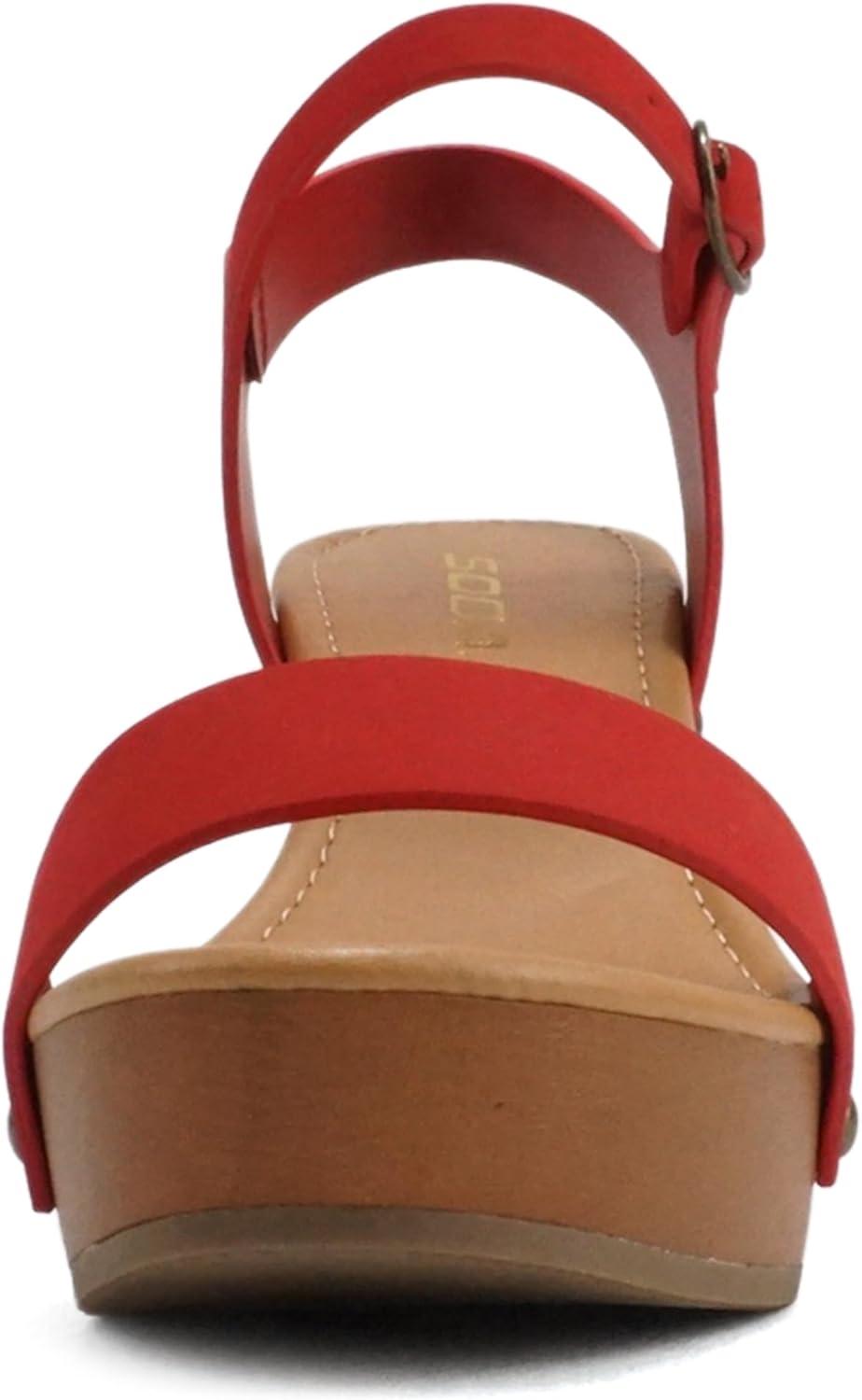 imageSoda CHIVAS  Womens Bold Buckles Studded Wedge SandalLipstick Nbpu