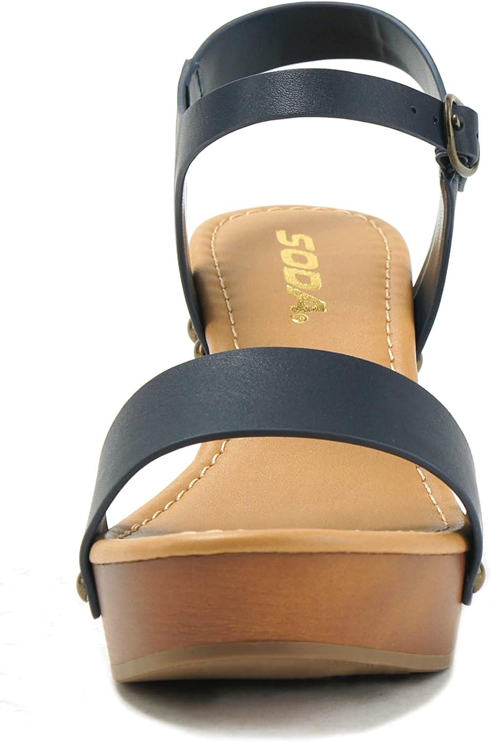 imageSoda CHIVAS  Womens Bold Buckles Studded Wedge SandalNavy Pu