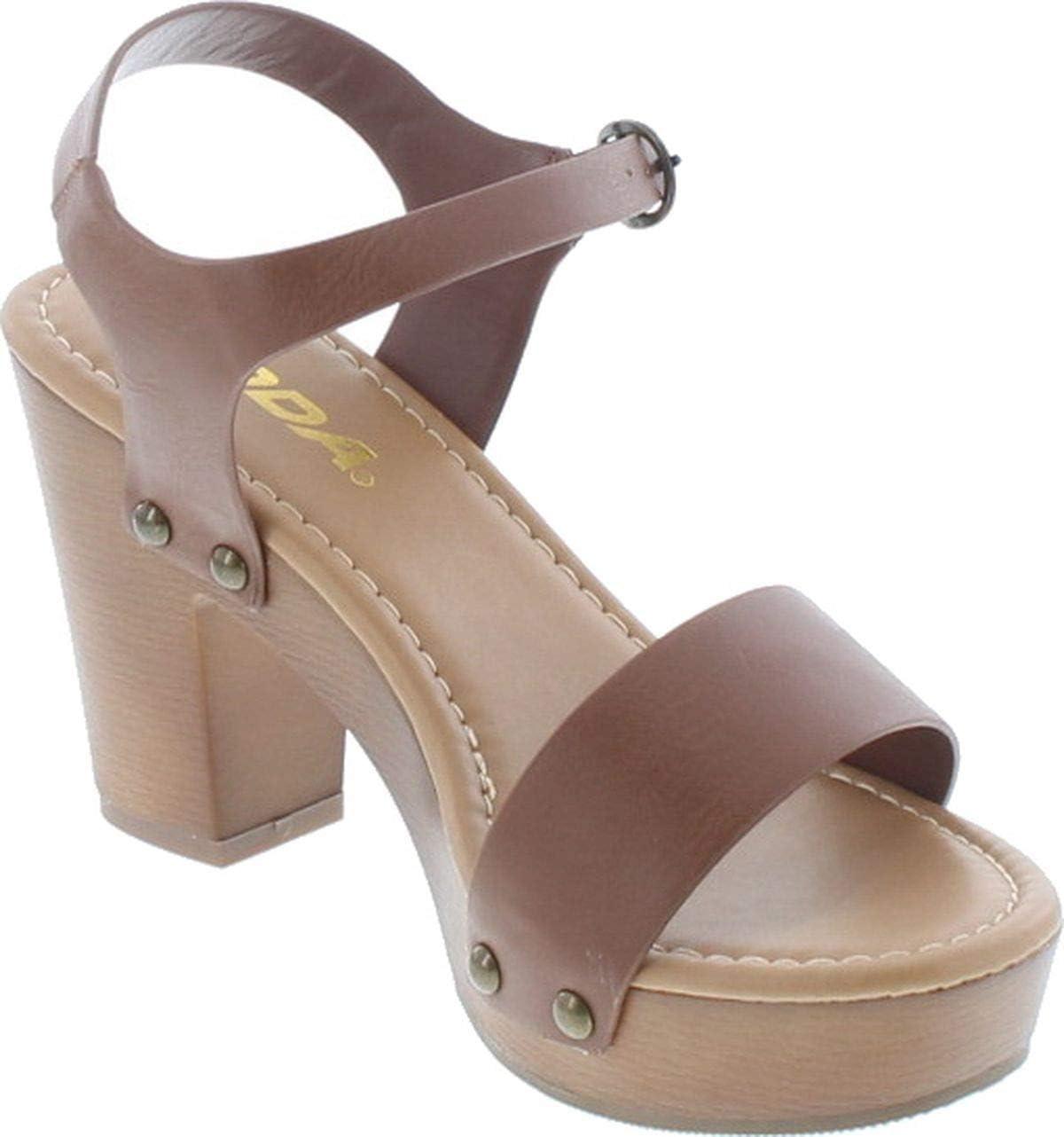 imageSoda CHIVAS  Womens Bold Buckles Studded Wedge SandalTan Pu