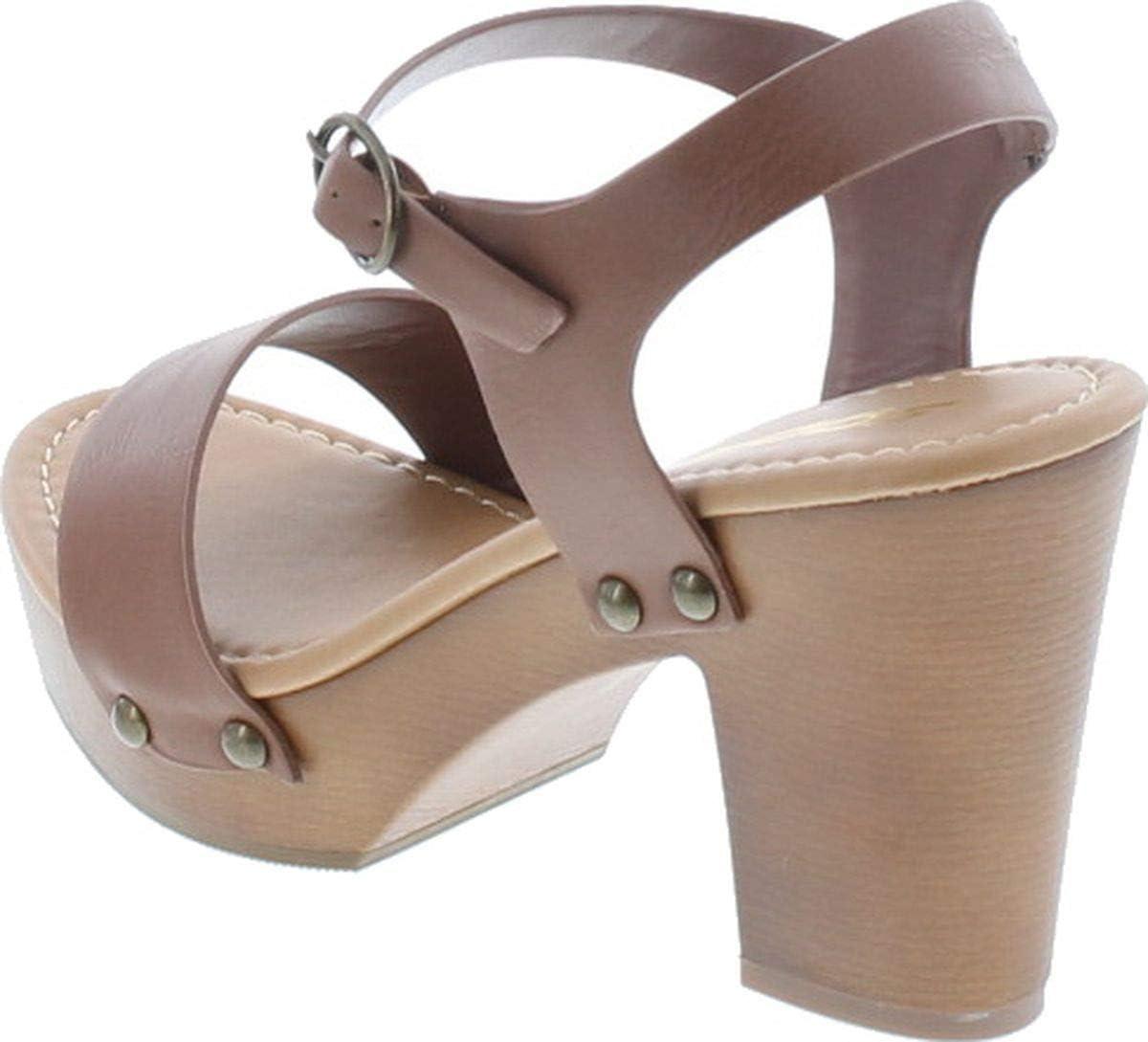imageSoda CHIVAS  Womens Bold Buckles Studded Wedge SandalTan Pu
