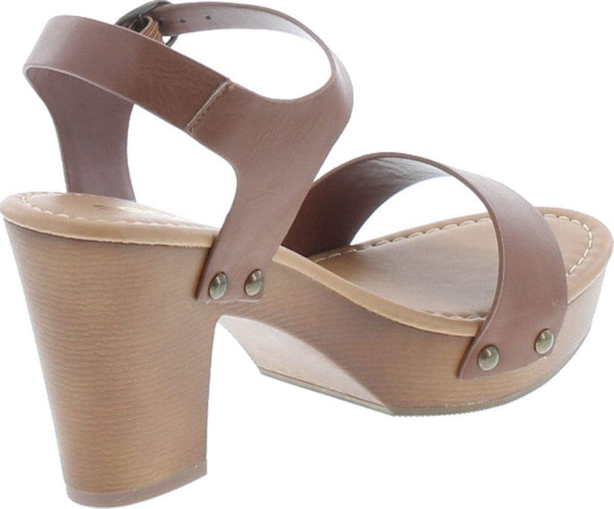 imageSoda CHIVAS  Womens Bold Buckles Studded Wedge SandalTan Pu