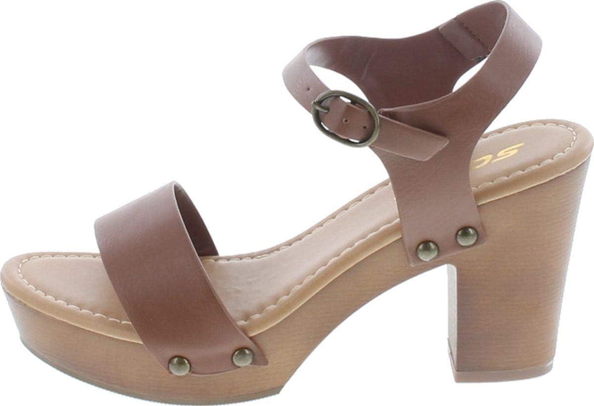 imageSoda CHIVAS  Womens Bold Buckles Studded Wedge SandalTan Pu