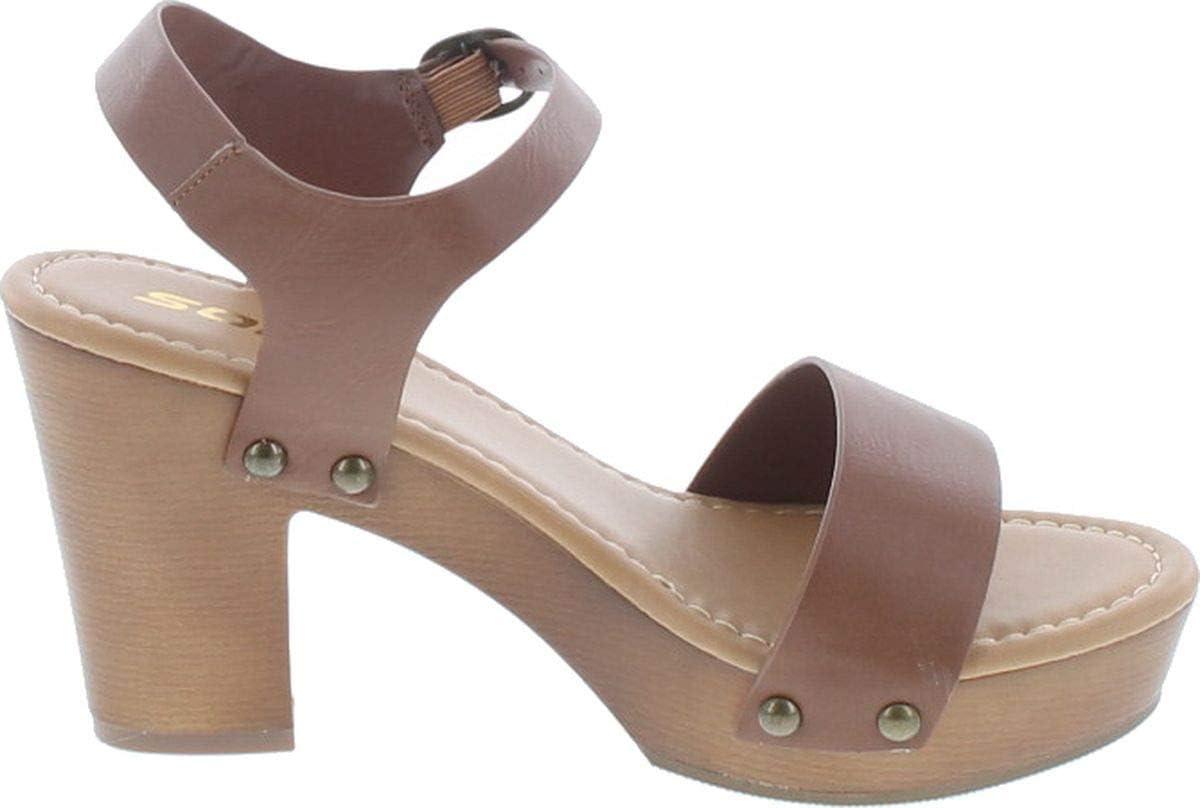 imageSoda CHIVAS  Womens Bold Buckles Studded Wedge SandalTan Pu