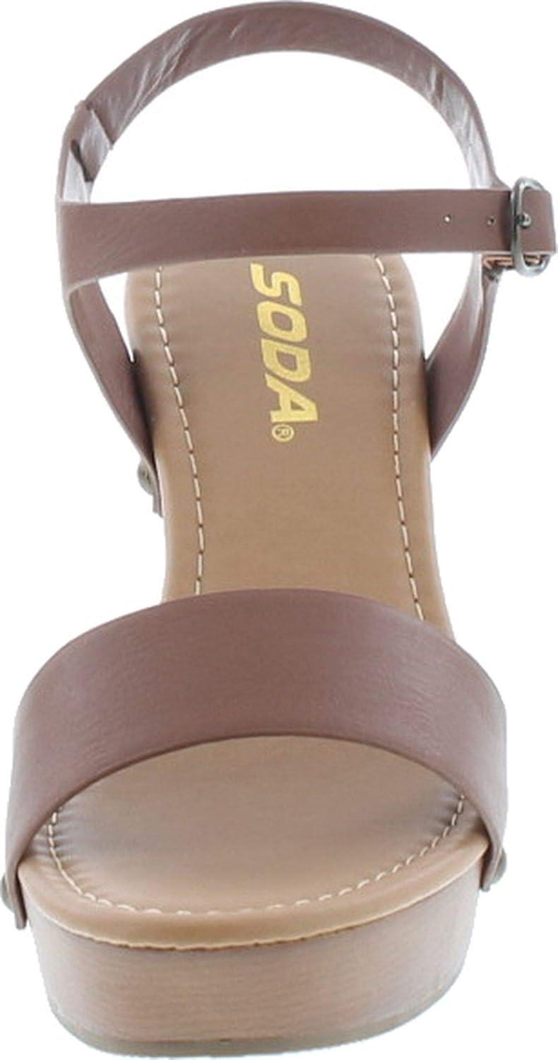 imageSoda CHIVAS  Womens Bold Buckles Studded Wedge SandalTan Pu