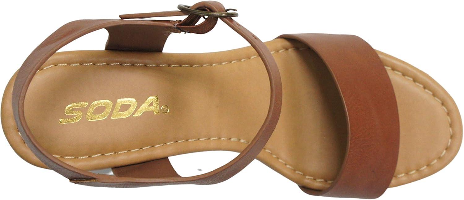 imageSoda CHIVAS  Womens Bold Buckles Studded Wedge SandalTan Ts