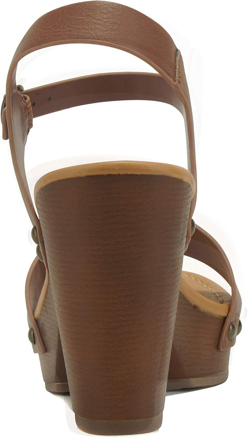 imageSoda CHIVAS  Womens Bold Buckles Studded Wedge SandalTan Ts
