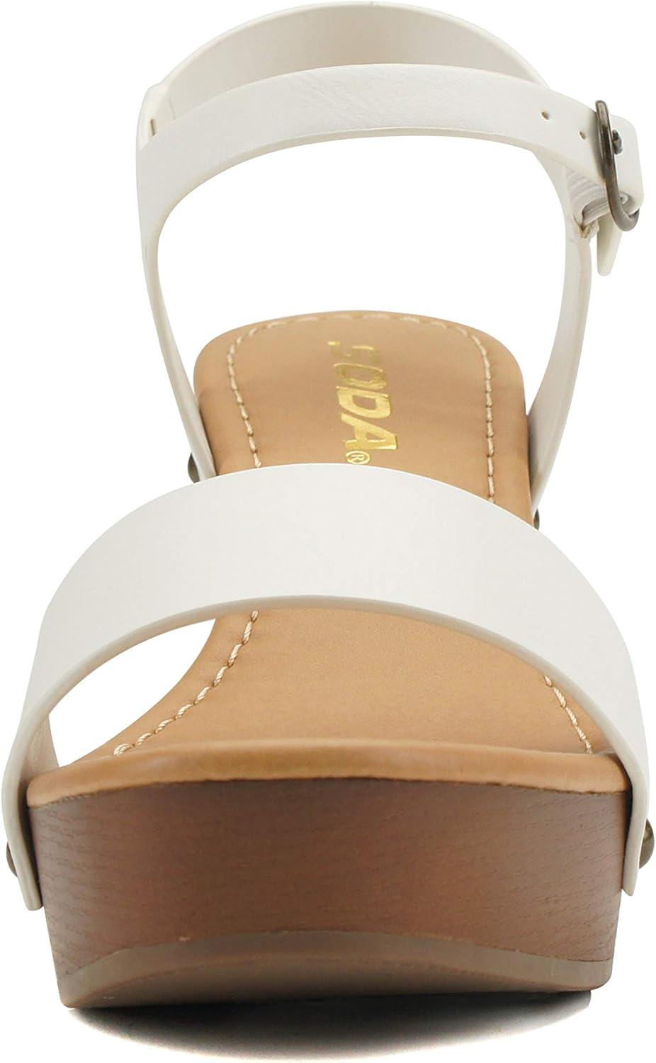 imageSoda CHIVAS  Womens Bold Buckles Studded Wedge SandalWhite Pu