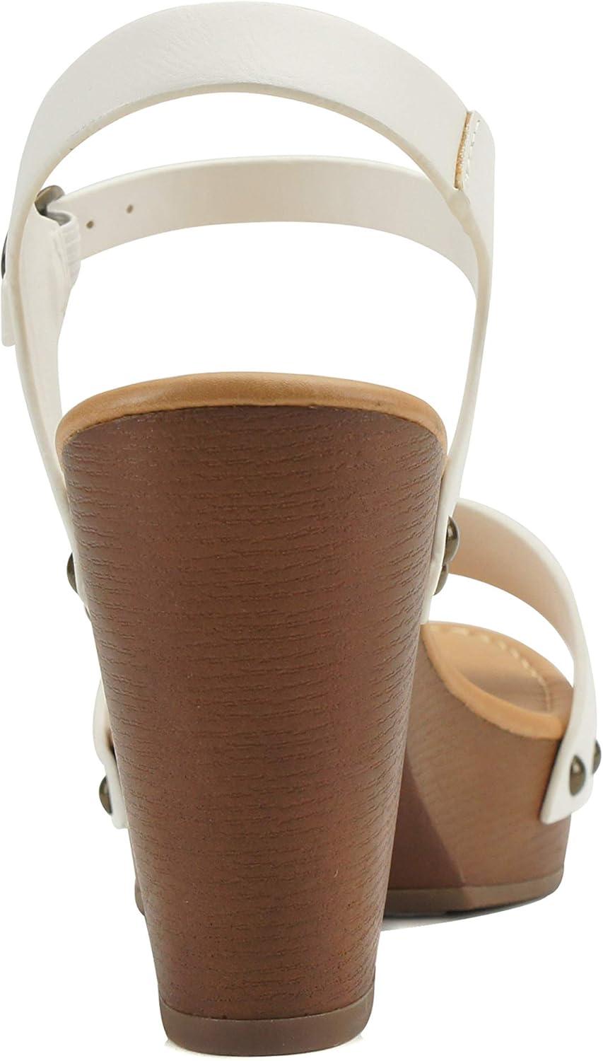 imageSoda CHIVAS  Womens Bold Buckles Studded Wedge SandalWhite Pu