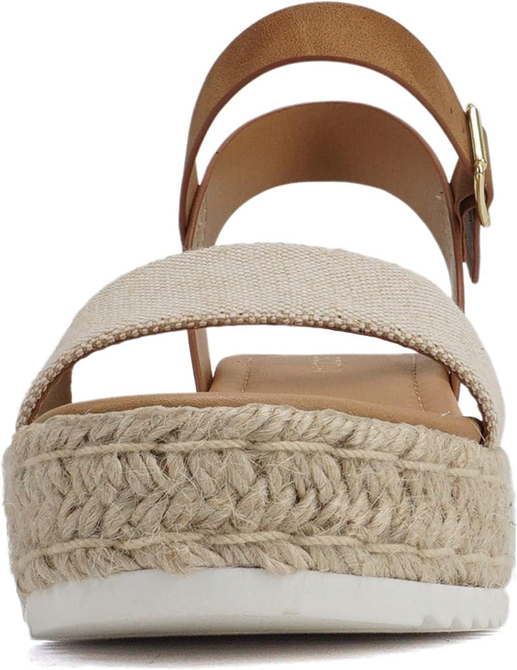 imageSoda CLIP  Women Open Toe Ankle Strap Platform Espadrille SandalBeige CanvasTan
