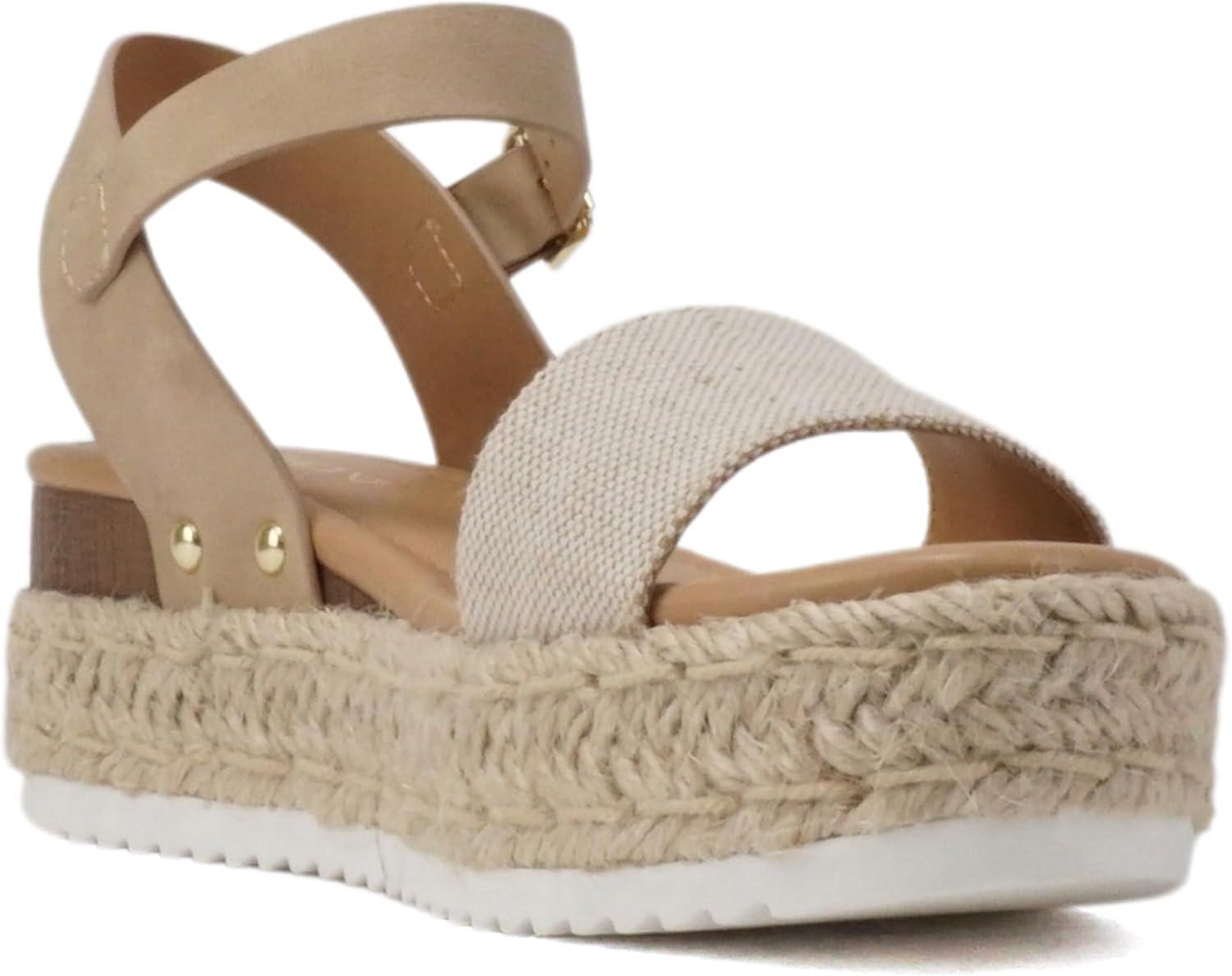 imageSoda CLIP  Women Open Toe Ankle Strap Platform Espadrille SandalBeige CanvasTaupe