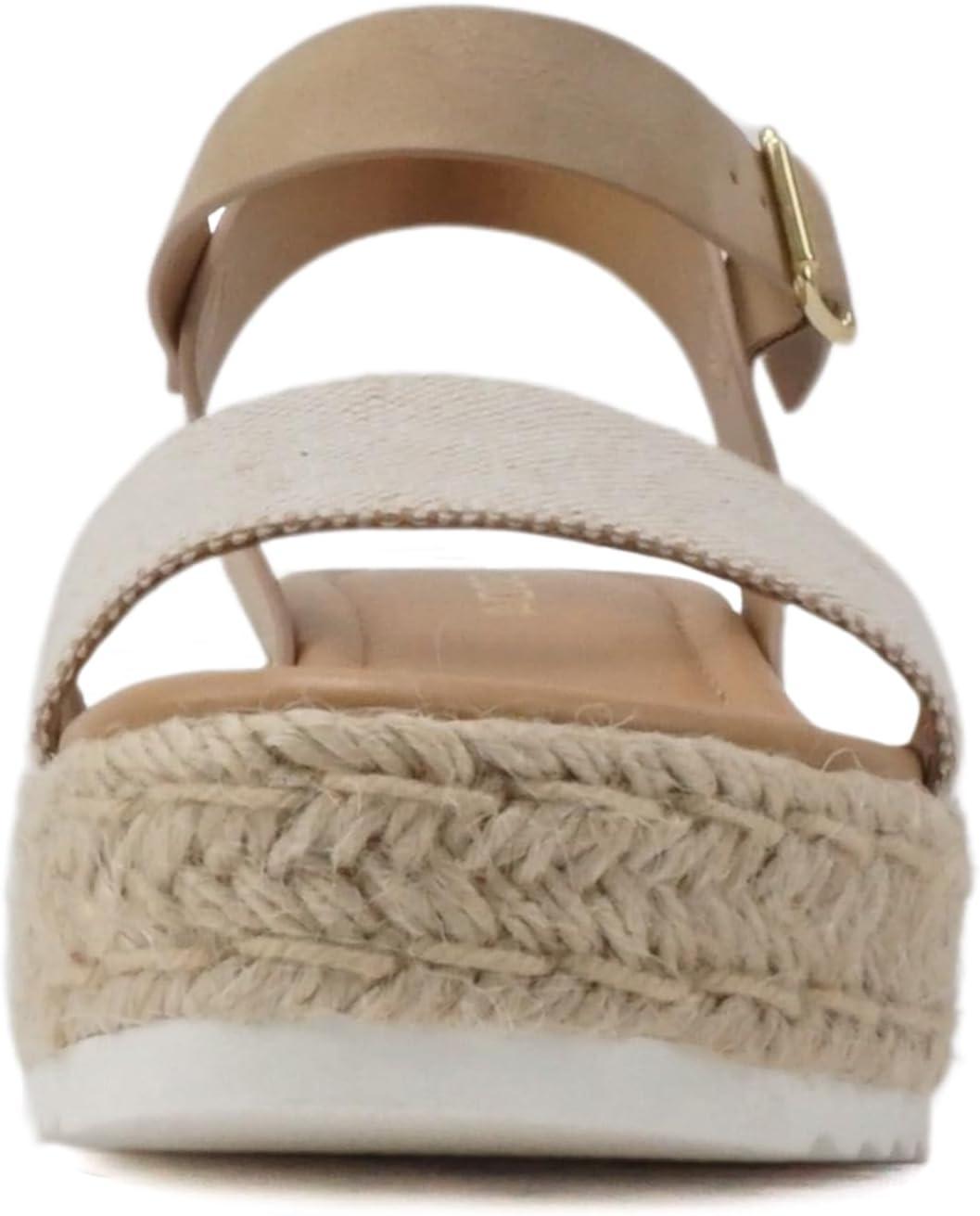 imageSoda CLIP  Women Open Toe Ankle Strap Platform Espadrille SandalBeige CanvasTaupe