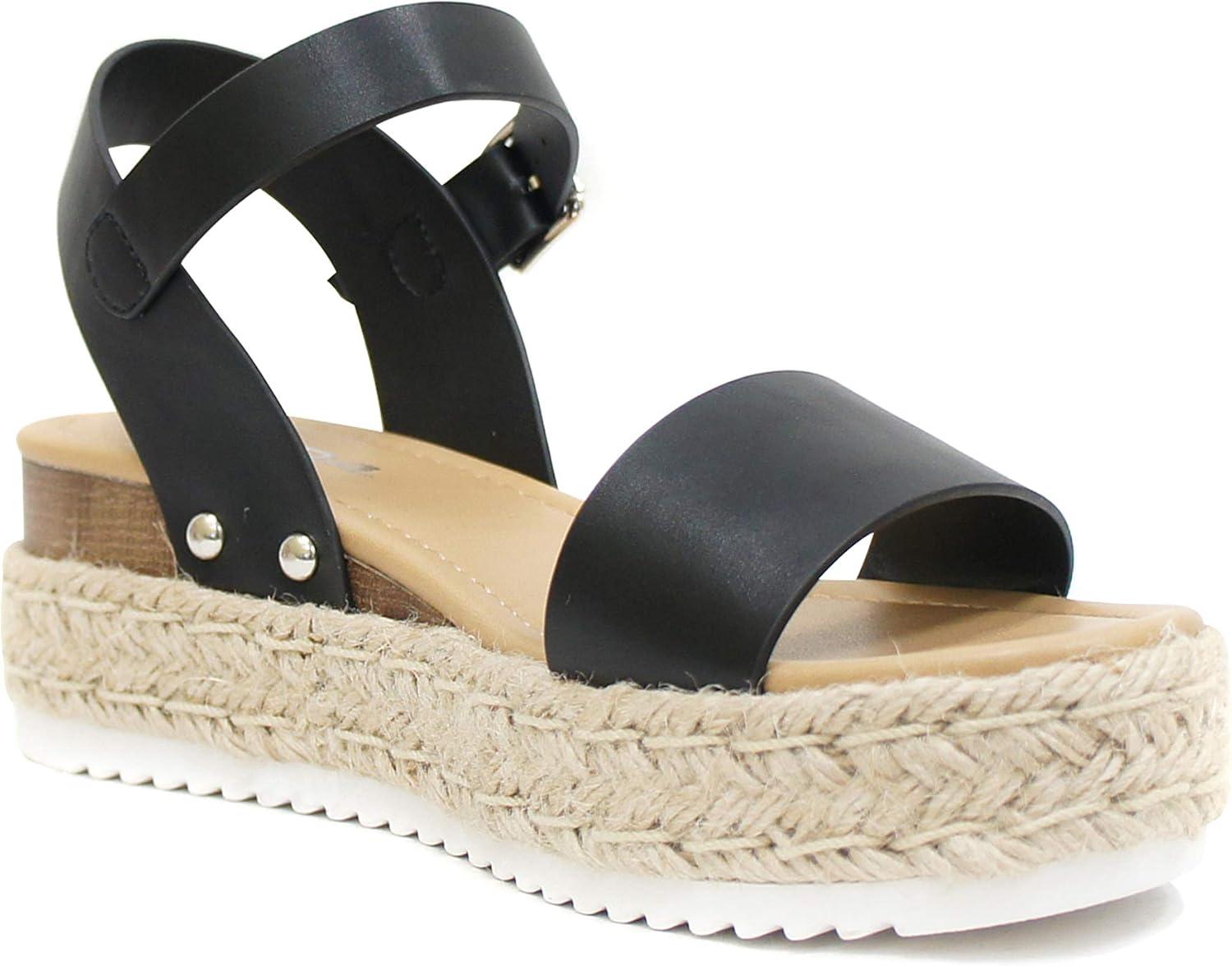 imageSoda CLIP  Women Open Toe Ankle Strap Platform Espadrille SandalBlack