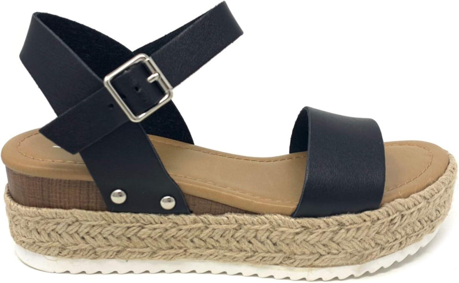 imageSoda CLIP  Women Open Toe Ankle Strap Platform Espadrille SandalBlack C
