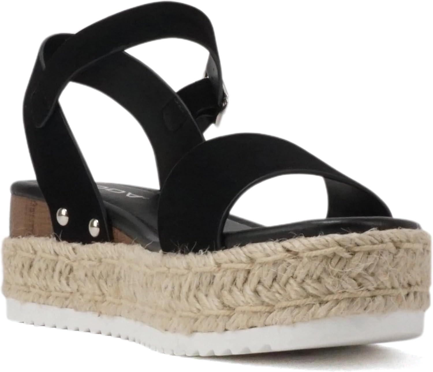 imageSoda CLIP  Women Open Toe Ankle Strap Platform Espadrille SandalBlack Nubuck