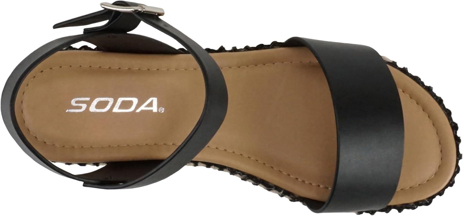 imageSoda CLIP  Women Open Toe Ankle Strap Platform Espadrille SandalBlack Pu Whipped Stitch