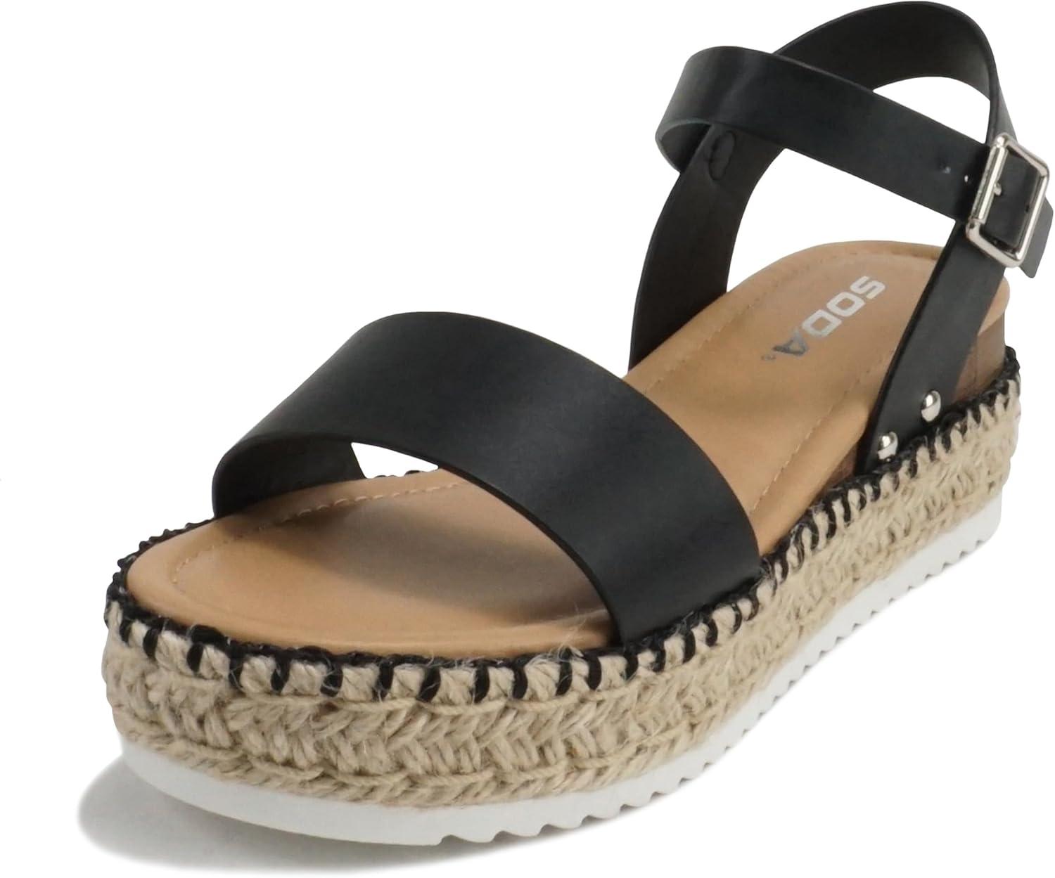 imageSoda CLIP  Women Open Toe Ankle Strap Platform Espadrille SandalBlack Pu Whipped Stitch