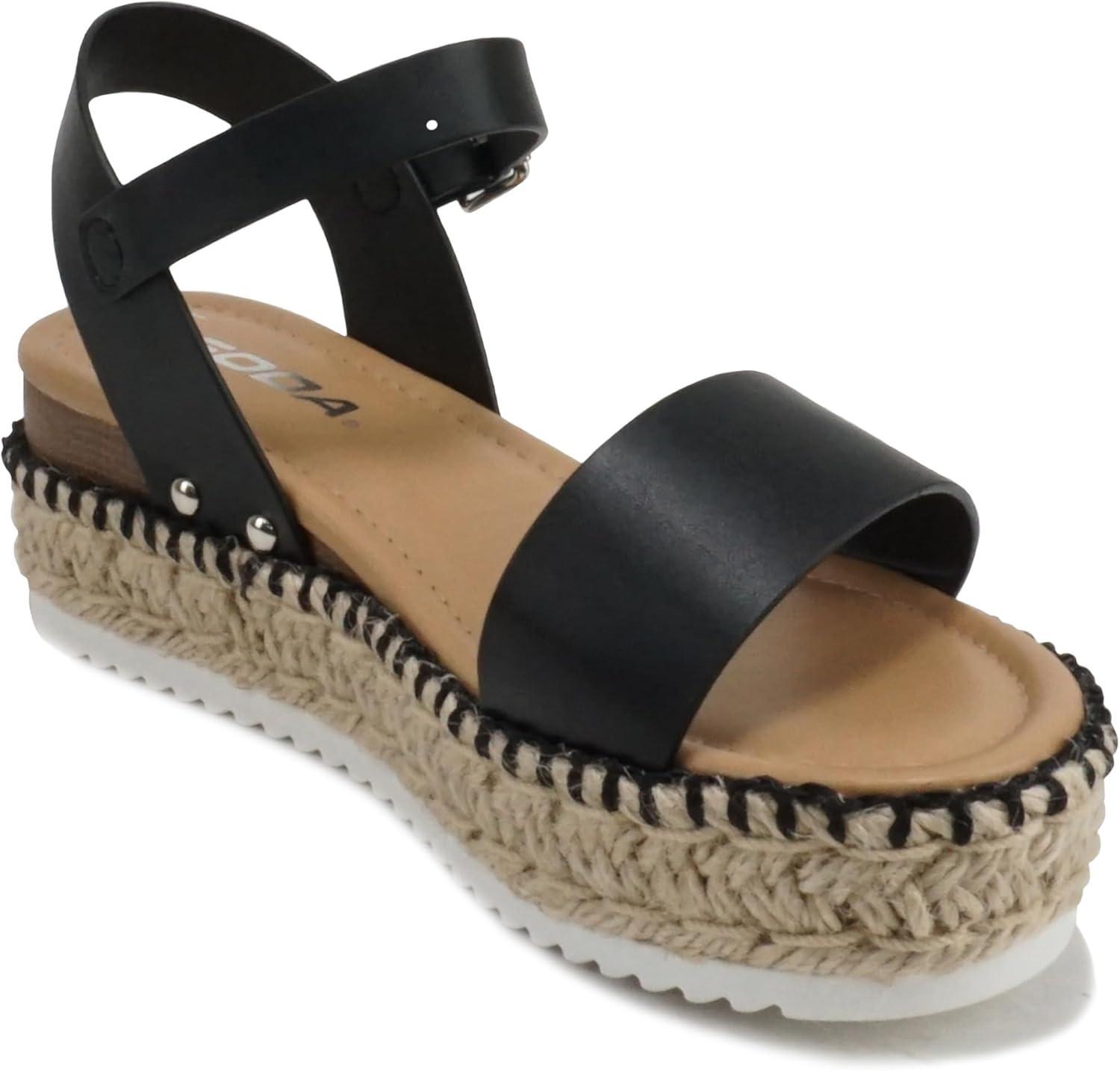 imageSoda CLIP  Women Open Toe Ankle Strap Platform Espadrille SandalBlack Pu Whipped Stitch