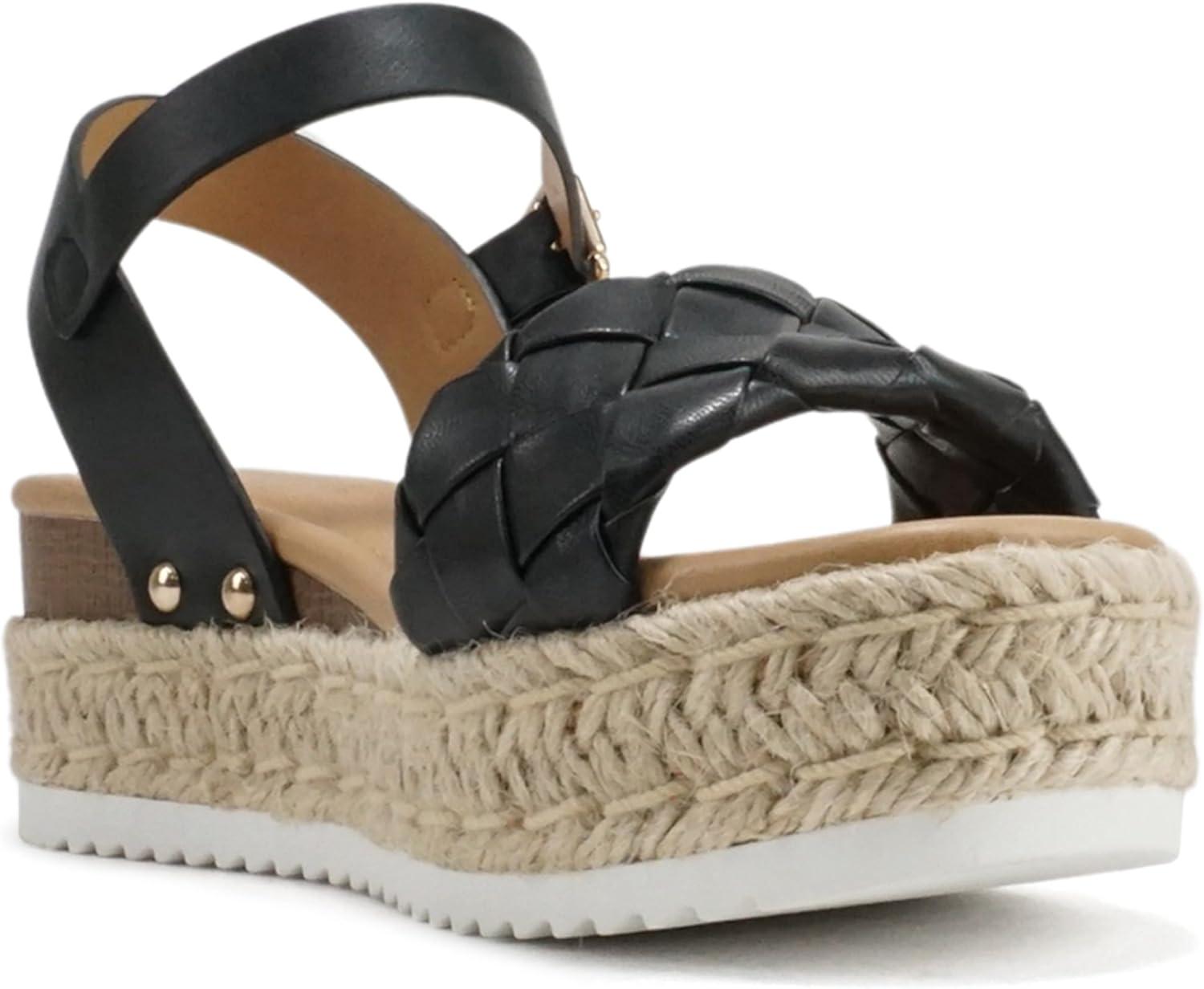 imageSoda CLIP  Women Open Toe Ankle Strap Platform Espadrille SandalBraided Black