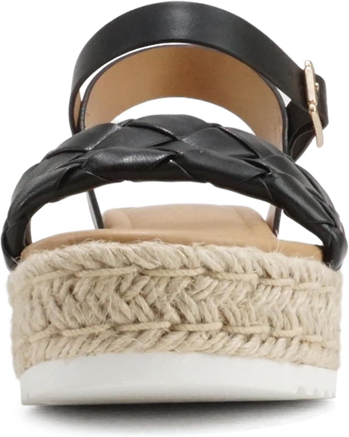 imageSoda CLIP  Women Open Toe Ankle Strap Platform Espadrille SandalBraided Black