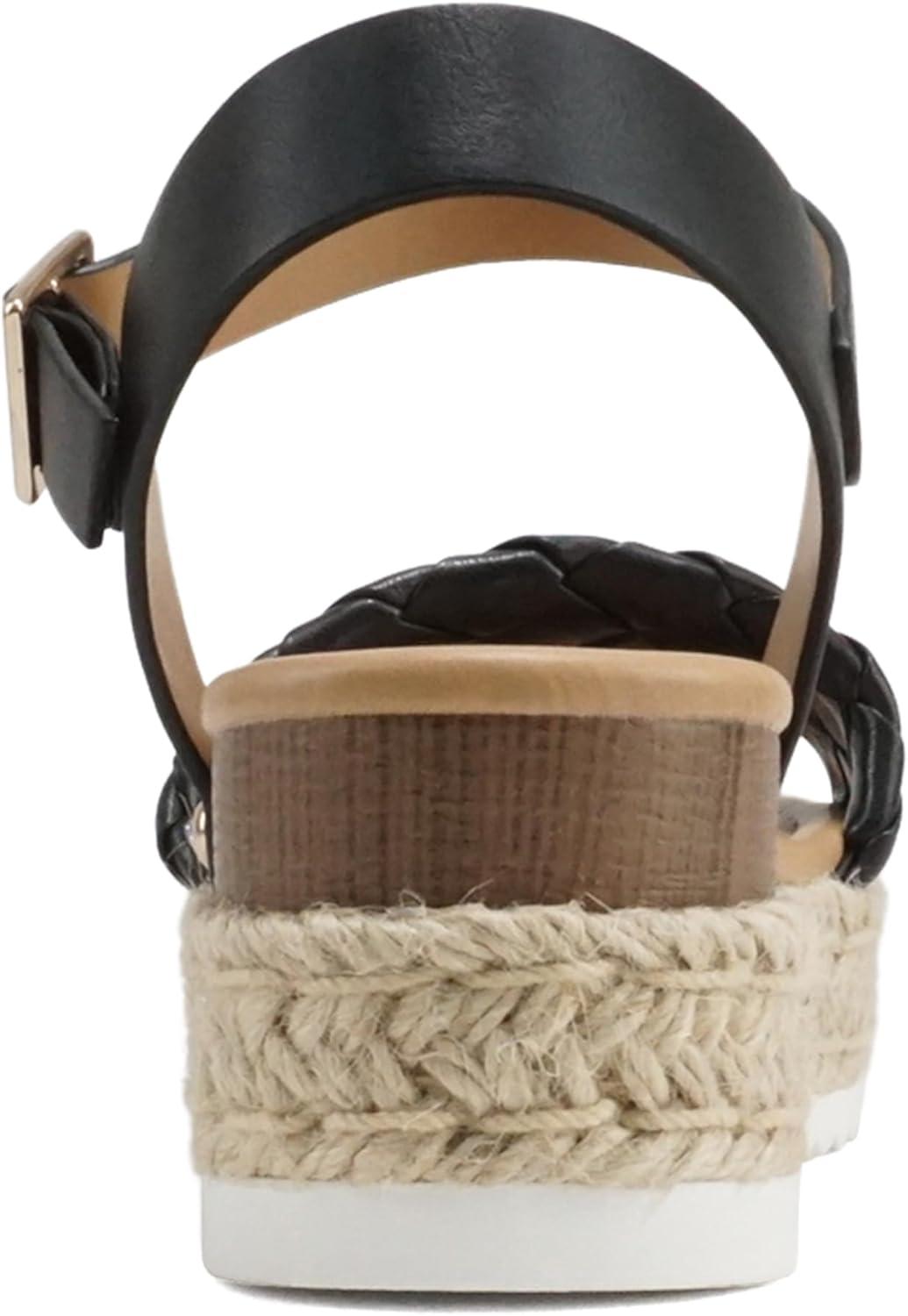 imageSoda CLIP  Women Open Toe Ankle Strap Platform Espadrille SandalBraided Black