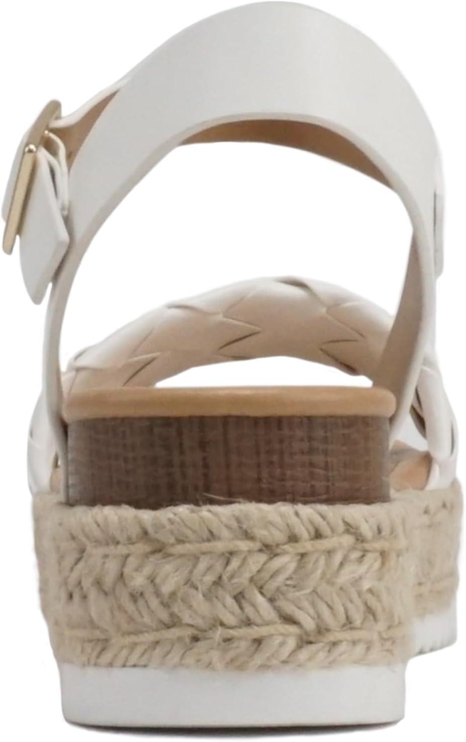 imageSoda CLIP  Women Open Toe Ankle Strap Platform Espadrille SandalBraided White